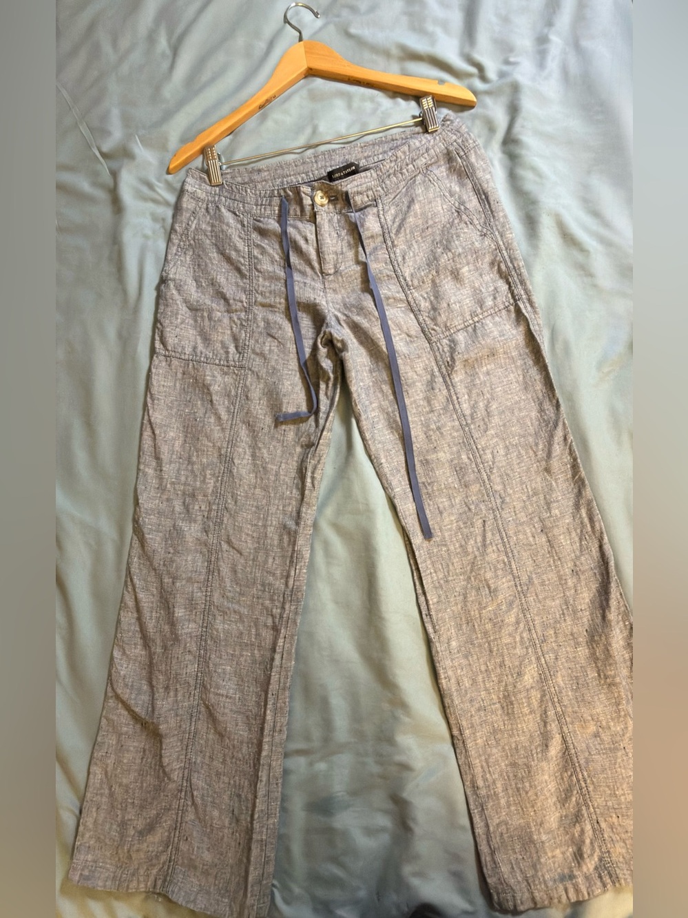 Lord & Taylor Light Gray Wide-Leg Linen-Blend Pants